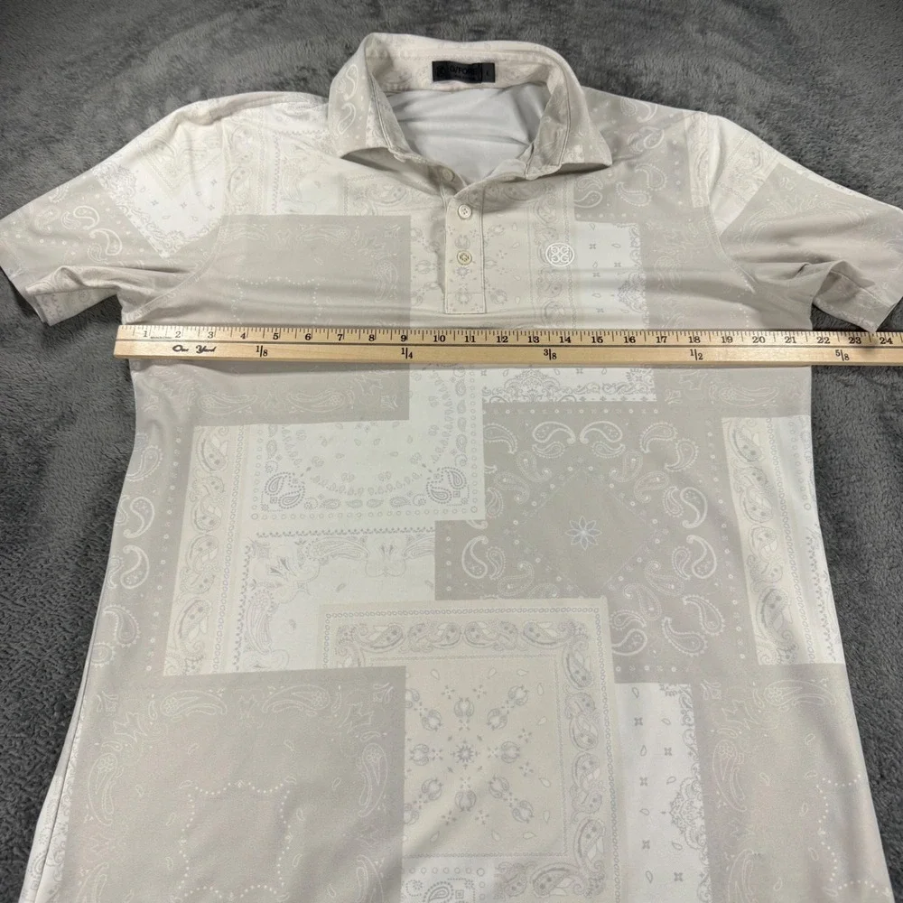 G/FORE Mens Bandana Patchwork Golf Polo Shirt Stone Grey Large Black Hawk Logo - Picture 4 of 7